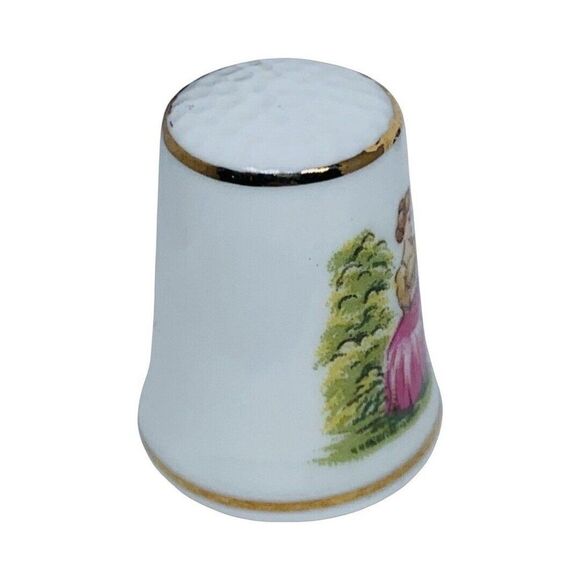 VTG Japan Bone China Limoges Woman Sewing Thimble Figural Couple Hand Painted - Picture 2 of 6